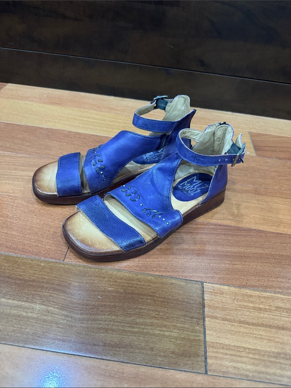 Miz Mooz Geranium Purple and Brown Leather Sandals with Ankle Straps